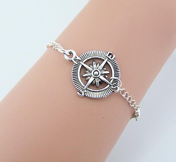 Compass bracelet Silver/bronze compass charm jewelry Chain,Size is