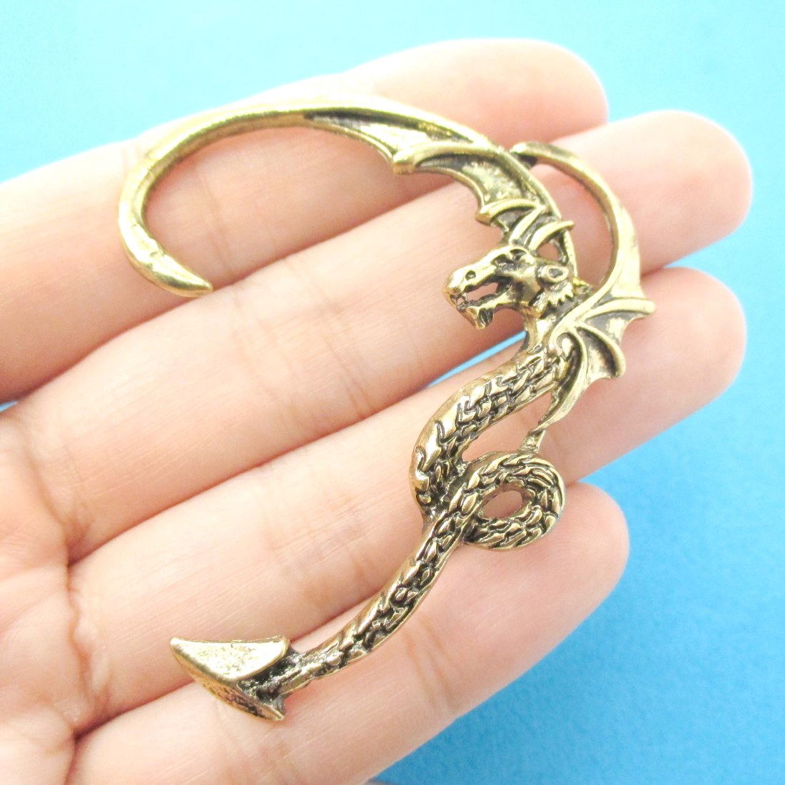 3D Classic Dragon Shaped Animal Wrap Ear Cuff in Brass Single Piece