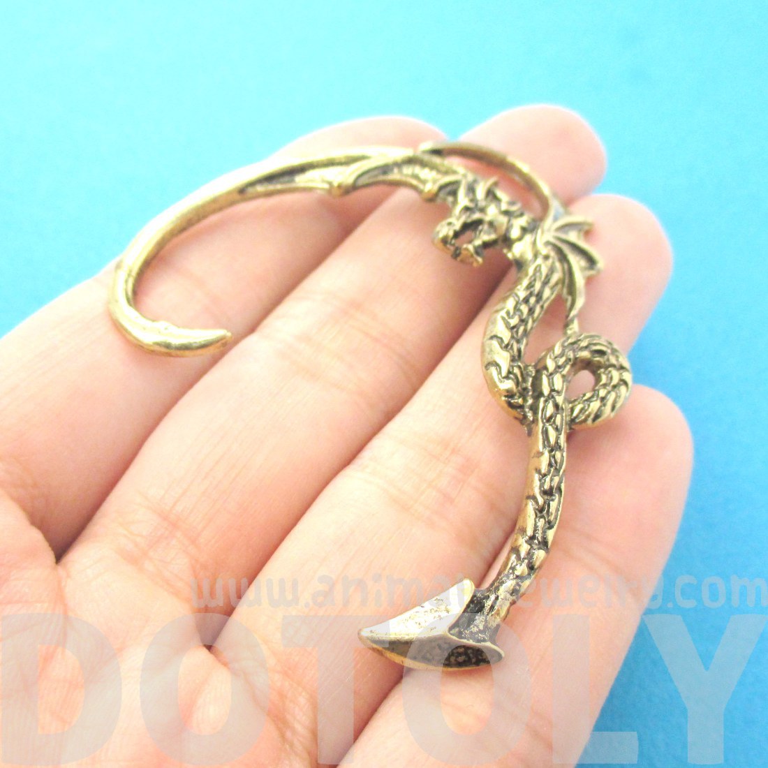 3D Classic Dragon Shaped Animal Wrap Ear Cuff in Brass Single Piece