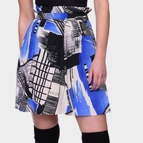 S forever21 geometric high-waist 80s retro blue cream black pleated mini skirt
