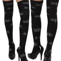 Black Gray Floral Rose Over-the-knee Gothic Lolita Socks OTK Stockings