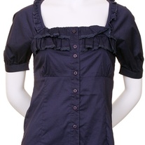 In M, L, & XL - navy blue blouse lace puff sleeve shirt button top