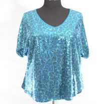 eyeshadow Turquoise Animal Print Sequin Top