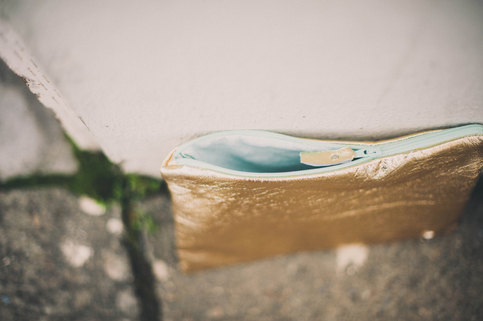 gold leather zippered clutch with studs // metallic gold clutch by rouge and whimsy