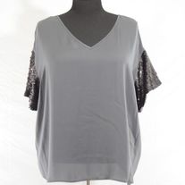 UK Style by French Connection Gray Sequin Sleeved Satin Blouse