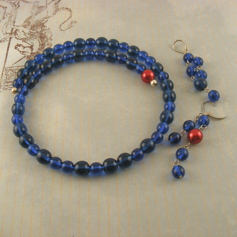 Glass, Red Pearl Necklace Set