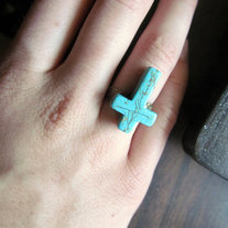 HANDMADE Upside Down Turquoise Stone Cross Shaped Adjustable Ring