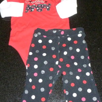 Red Long Sleeve Ones Mom's little Angel with Matching Black Polka Dot Pants-Jumping Beans Size 6 Months  CLM1