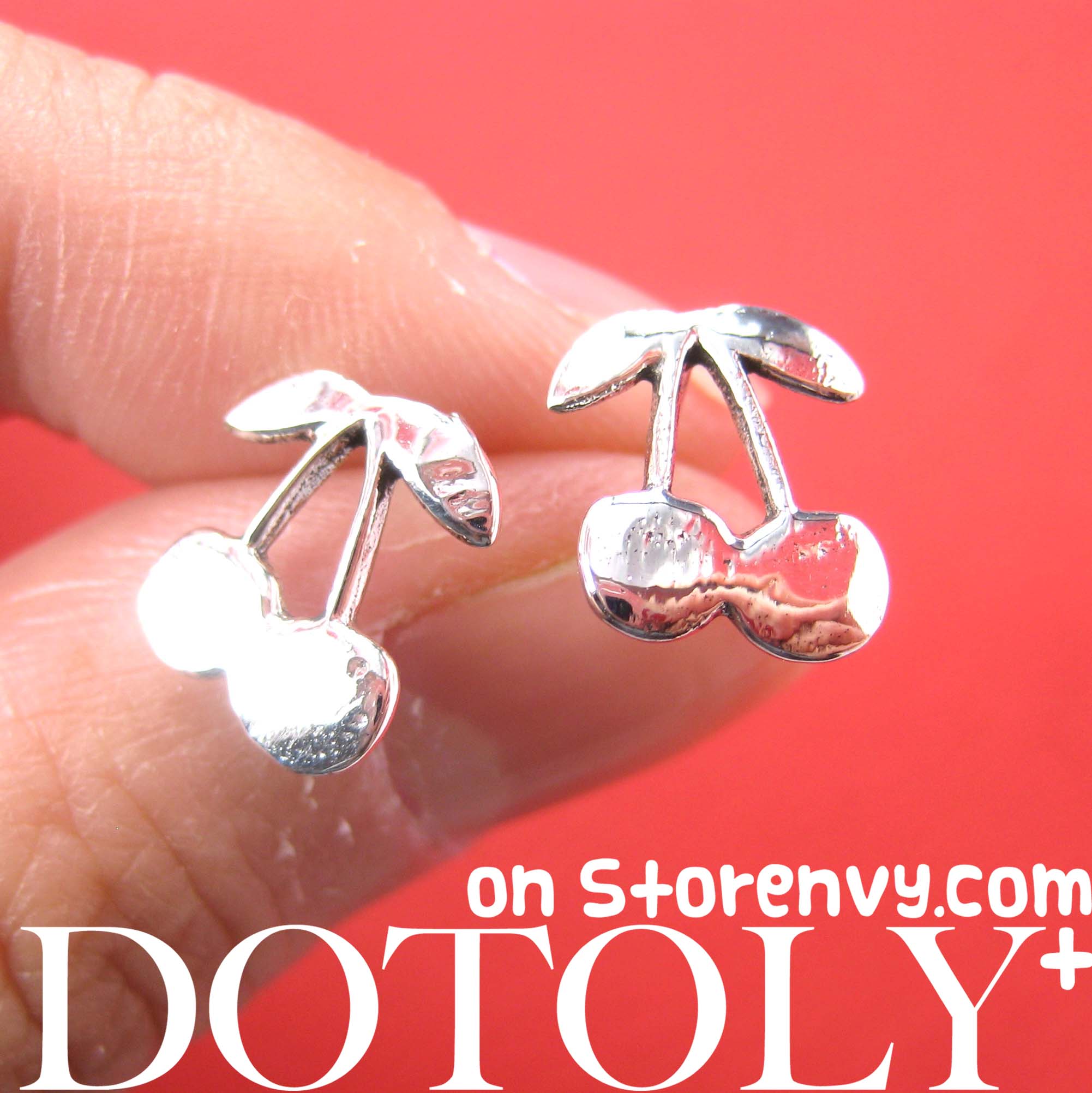 Cherry Shaped Fruit Stud Earrings in Sterling Silver on Storenvy