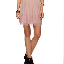 M - dusty pink rose chiffon lace border gathered mini skirt w grosgrain waist