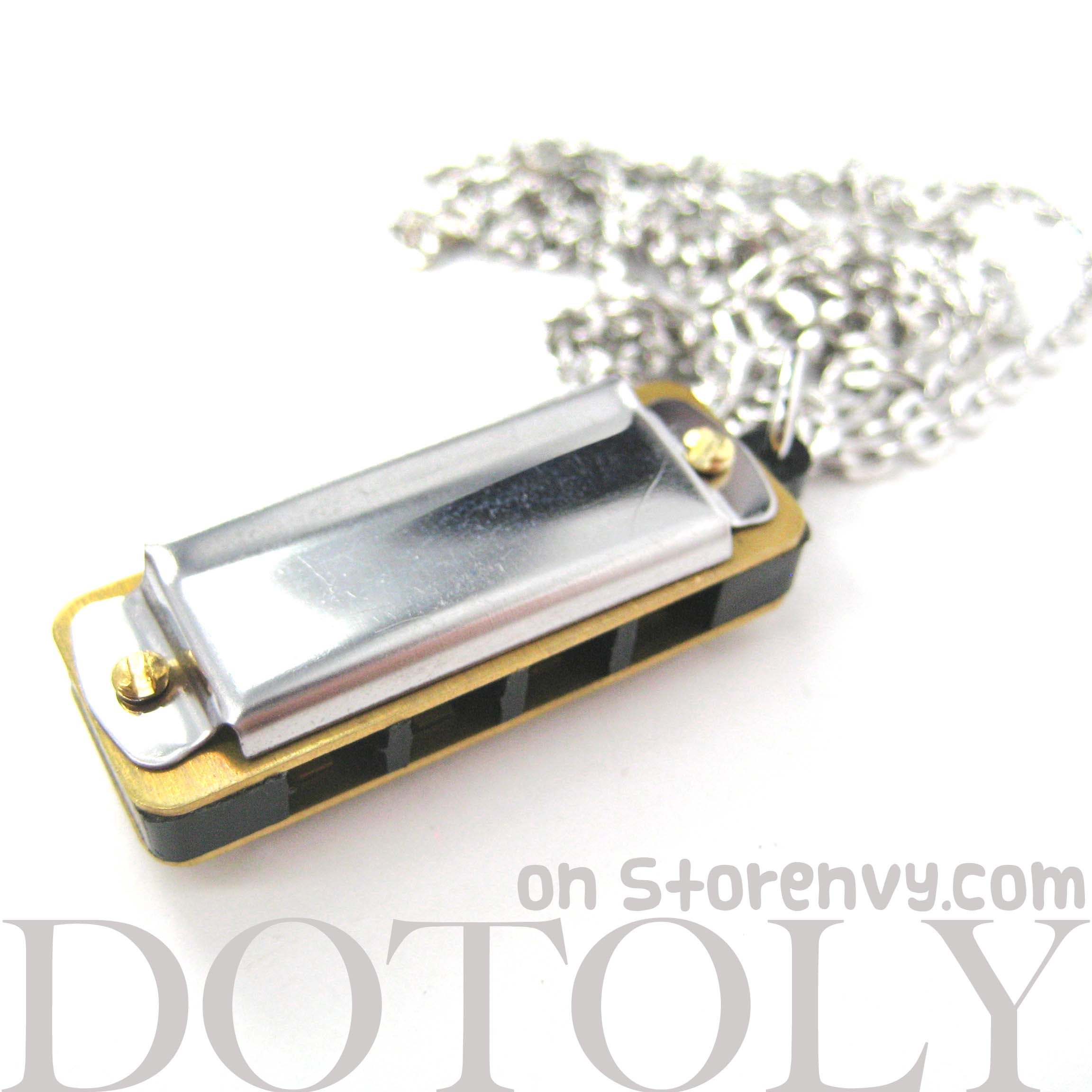 Simple Mini Harmonica Necklace in Silver It works! on Storenvy