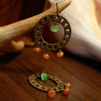 Brass Frame, Green Glass, and Aventurine Earrings