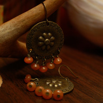 Brass Escutcheon and Aventurine Earrings