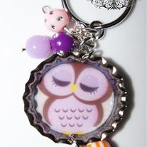 Purple Owl Bottle Cap Keychain