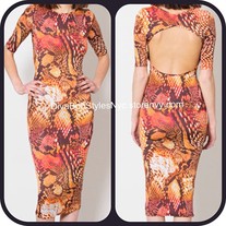 Red Multi-Print Snakeskin Bodycon Dress