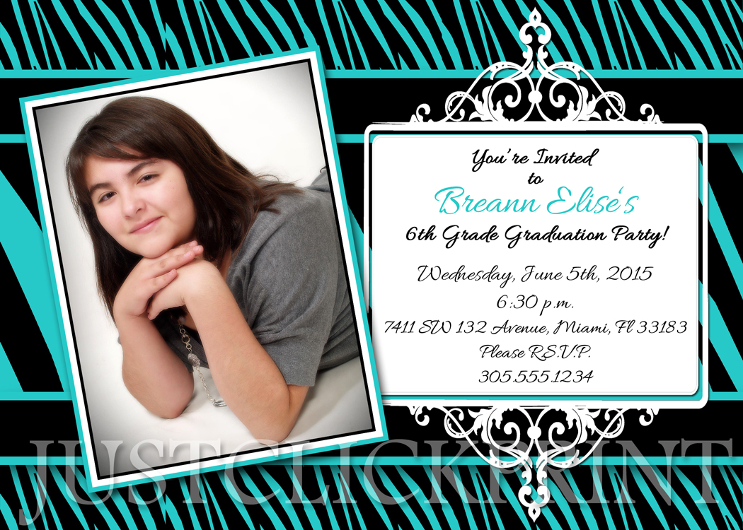 zebra print graduation announcement invitation printable just