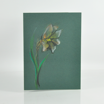Handdrawn oil pastel color flower on dark green portrait card