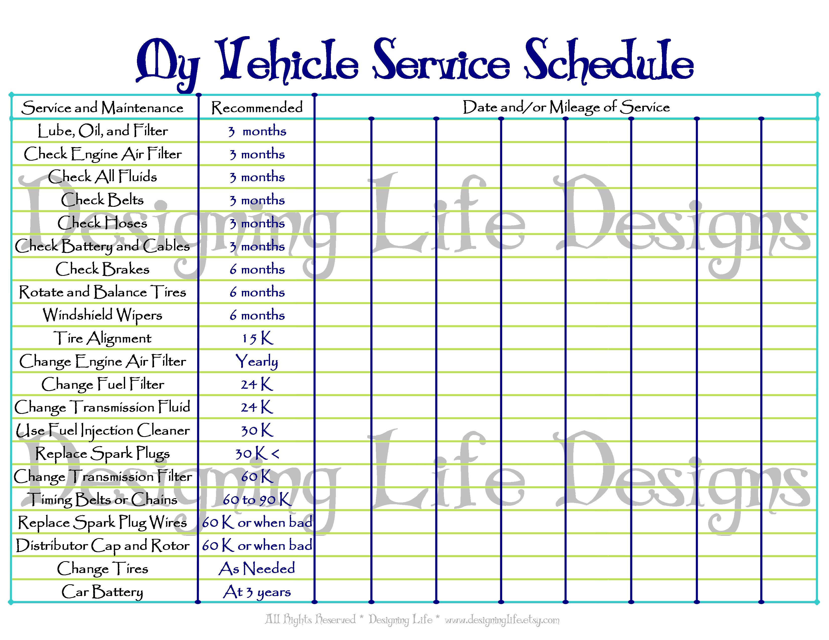 automobile maintenance schedules