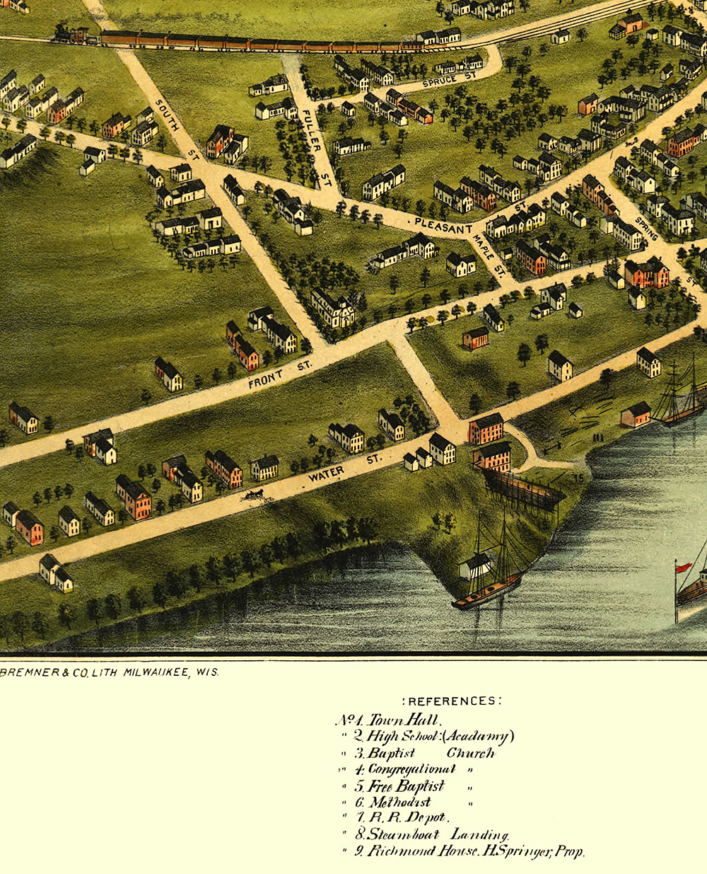 Richmond, Maine in 1878 Bird's Eye View Map, Aerial, Panorama