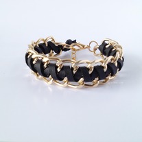 Black leather with gold chain bracelet