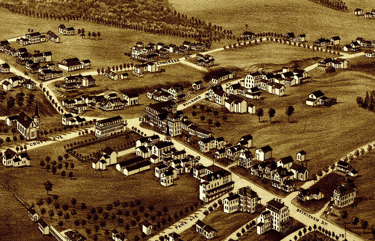Bethlehem, NH in 1883 Bird's Eye View Map, Aerial, Panorama, Vintage