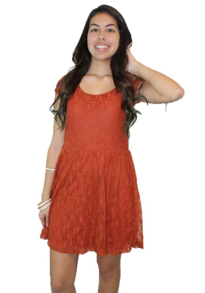 Womens Dark Orange Lace Spring Casual Dress · ELEVATIT · Online Store