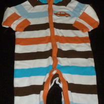 Orange/Brown/Blue Stripe Long Sleeve Romper with Hood-Dwell Studio Size 3-6 Months