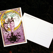 Morrigan - 4x6" Postcard - lowbrow art nouveau vampire bats