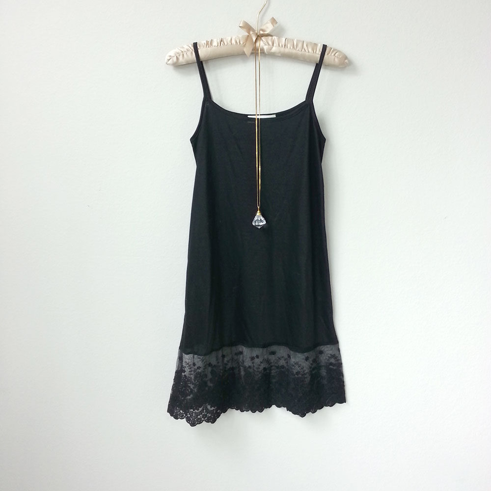 Black Lace Slip Extender, Skirt Extender, Camisole, Spaghetti Strap