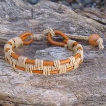 Natural Hemp Woven Bracelet with Henna Leather