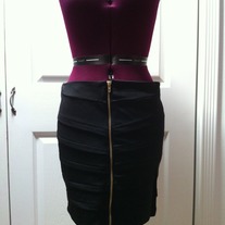 L black stretch gold tone zip up rockabilly straight pencil mini skirt