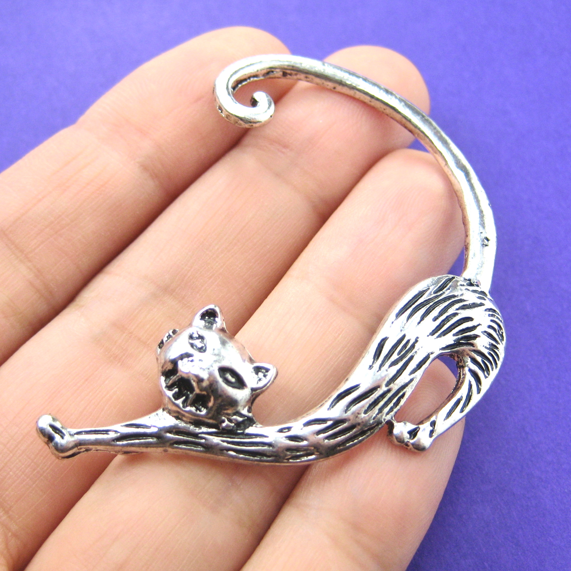 3D Cute Kitty Cat Animal Wrap Ear Cuff in Silver · DOTOLY Animal Jewelry · The Animal Wrap Rings