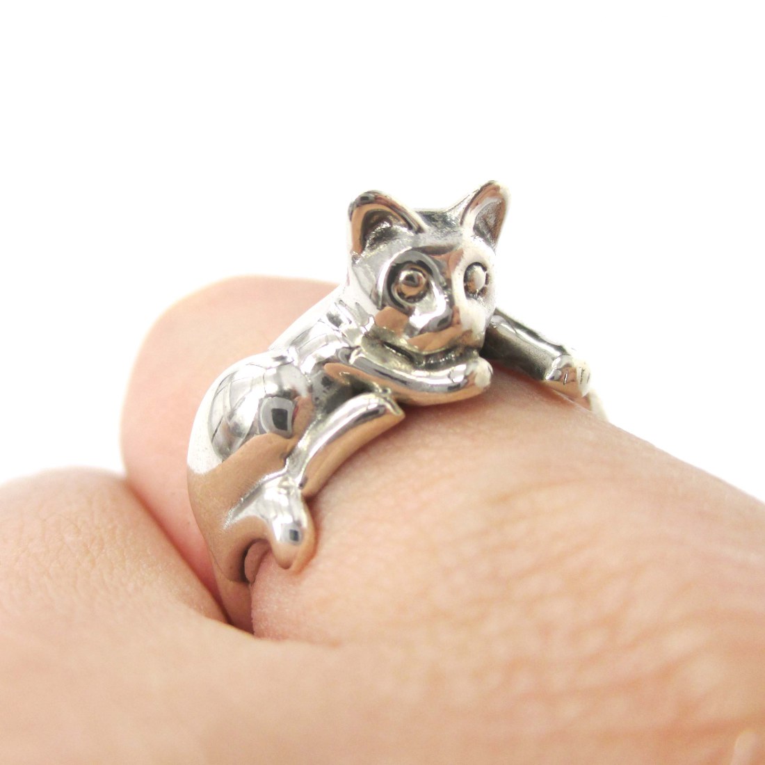 Miniature Lying Down Kitty Cat Shaped Animal Wrap Around Ring in .925 Sterling Silver US Size