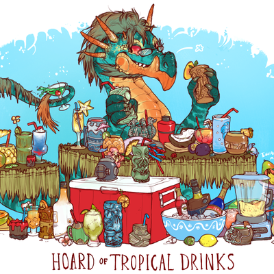 Hoard of tropical drinks print