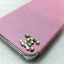 New Chic Bling Sparkle Luxury Designer Logo Inspired Pink PU Leather iPhone Case Cover