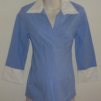 Blue/White Pin Stripe Career Shirt-Motherhood Maternity Size Medium  GS513