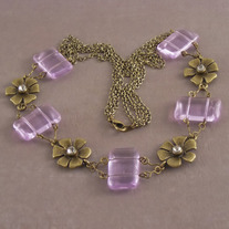 Ametrine & Antiqued Brass Victorian Floral Necklace