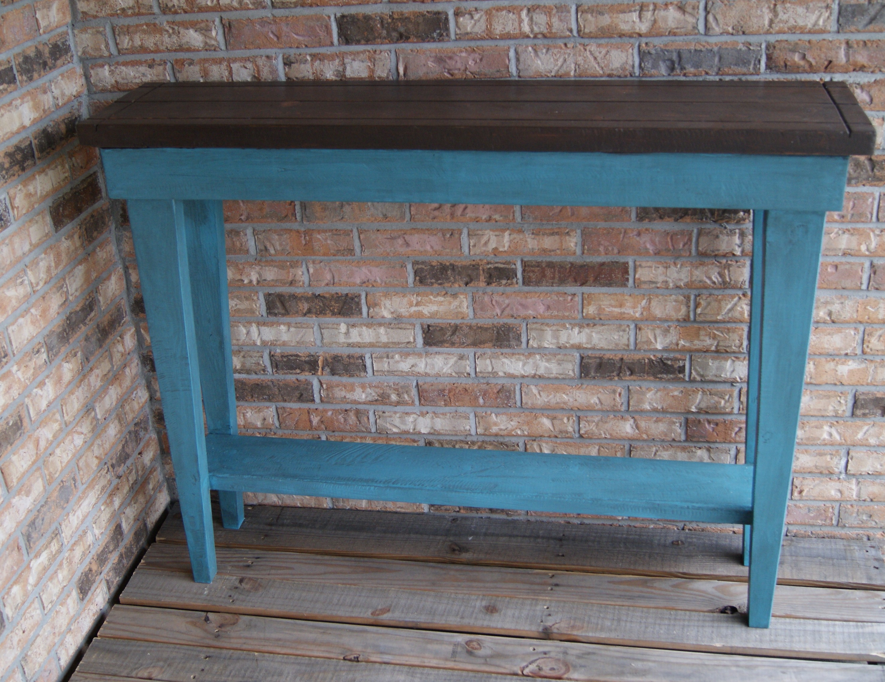 Hall or Sofa Table, with tapered legs. Distressed and glazed. Blue with