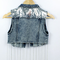 Sequin fringe rip denim vest