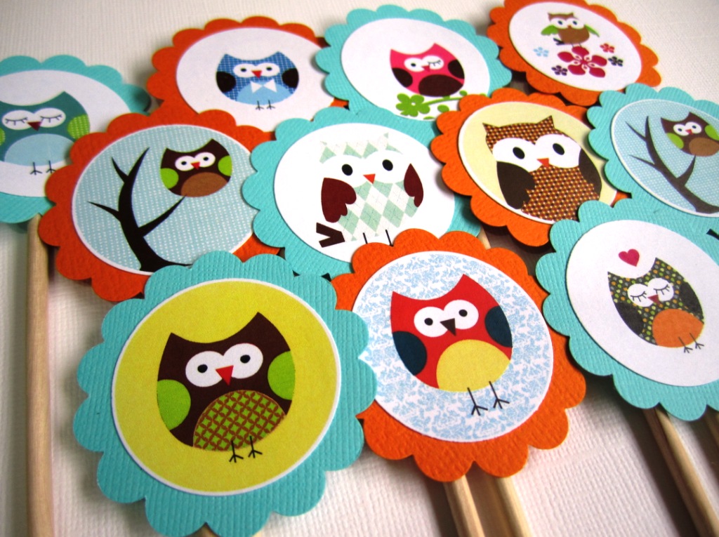 Owl Cupcake Toppers for Birthday, Baby Shower Party on Storenvy