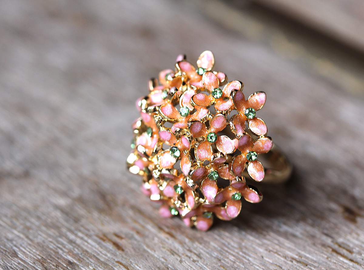 Large Pink Bouquet Ring floral Flower Adjustable Ring Marriage