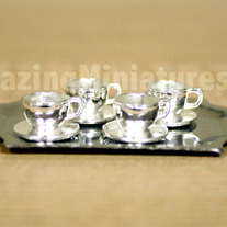 "Silver" Cups & Platter, 5 Pcs Dollhouse Miniatures