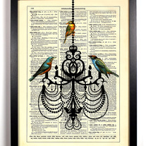Image of Bird Chandelier, Vintage Dictionary, 8 x 10