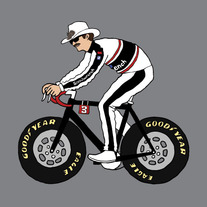 Dale Earnhardt riding bike with NASCAR tires, 5x5 print
