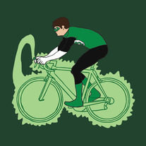 Green Lantern on bike, 5x5 print