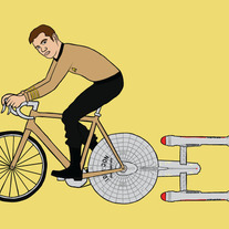 James T. Kirk riding bike powered by the Enterprise