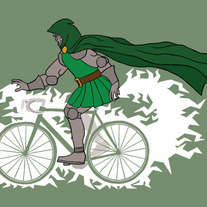 Dr Doom riding bike powered by concussion beams