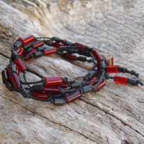 Black Hemp Red Horn Bead Wrap Bracelet Choker