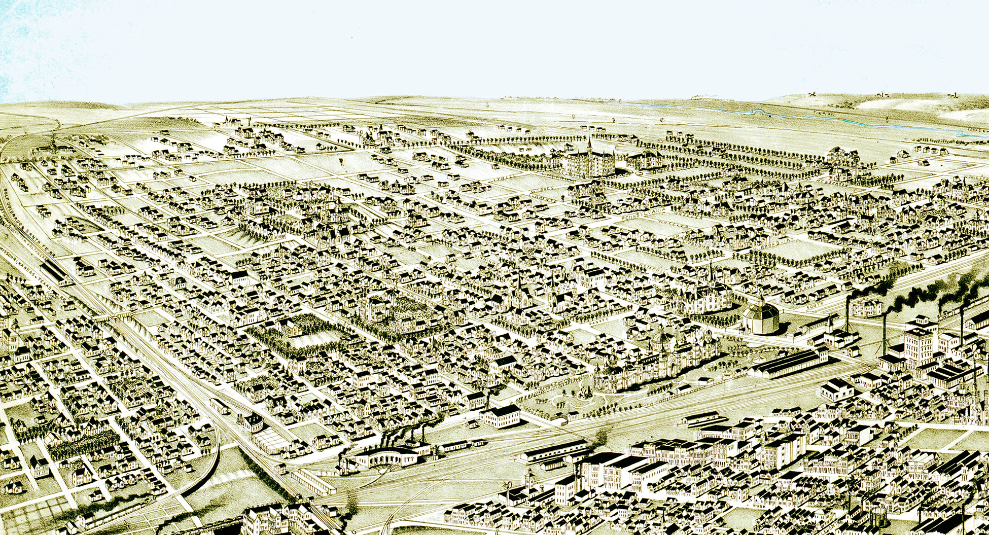 Fort Worth, Texas in 1891 Bird's Eye View, Aerial Map, Panorama
