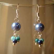 Glass Pearl Earrings in Shades of Blue & Aqua
